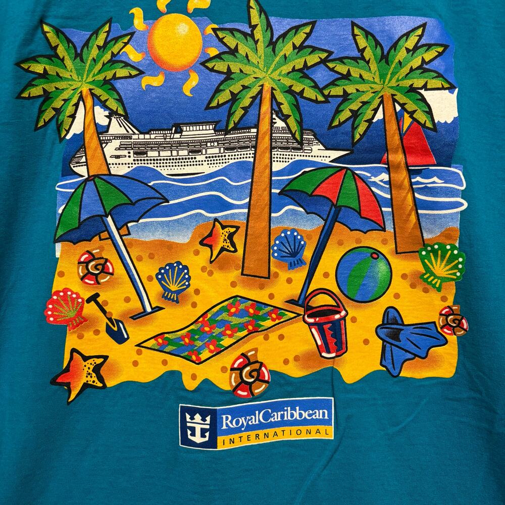 Royal Caribbean Beach Graphic Tee XL Blue Vintage Cruise Shirt Vacation Beachy
